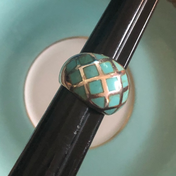 Vintage Turquoise Inlaid 925 Dome Ring - Picture 7 of 11